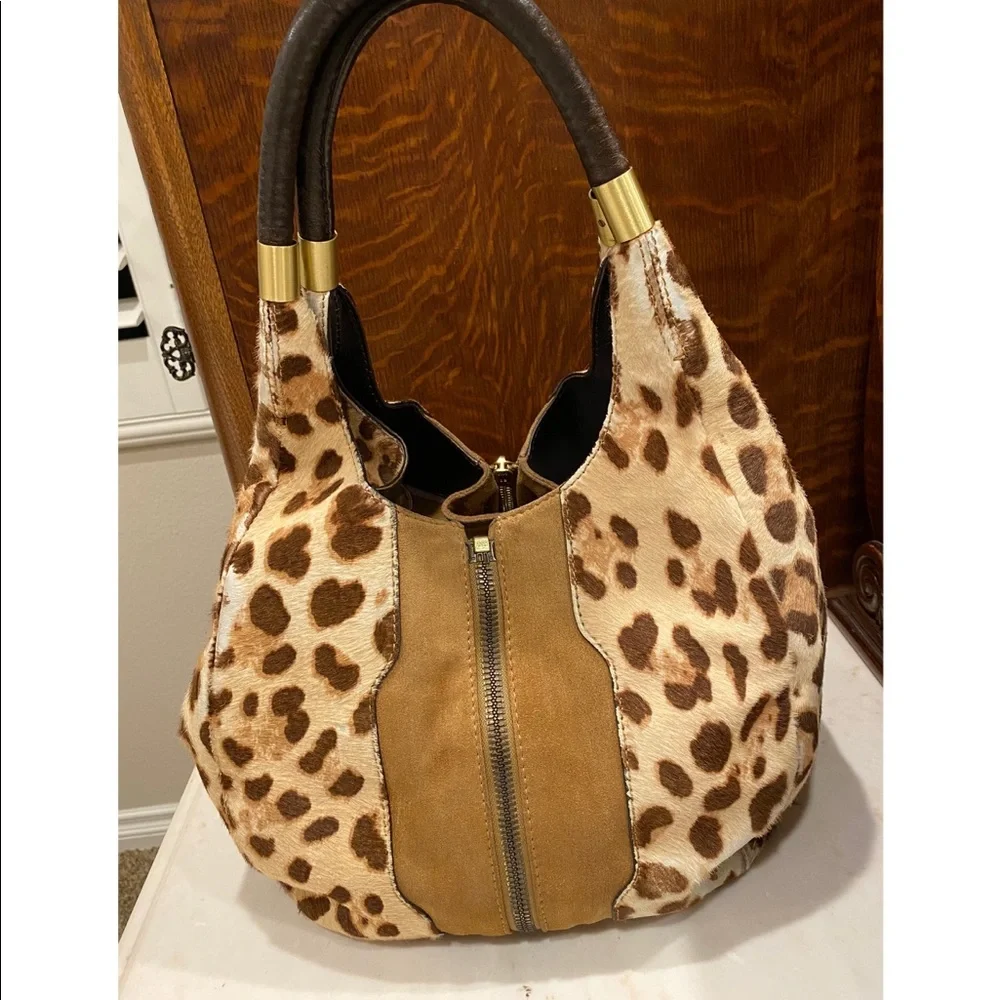 Jimmy Choo Leopard Print and Brown Suede Hobo Bag